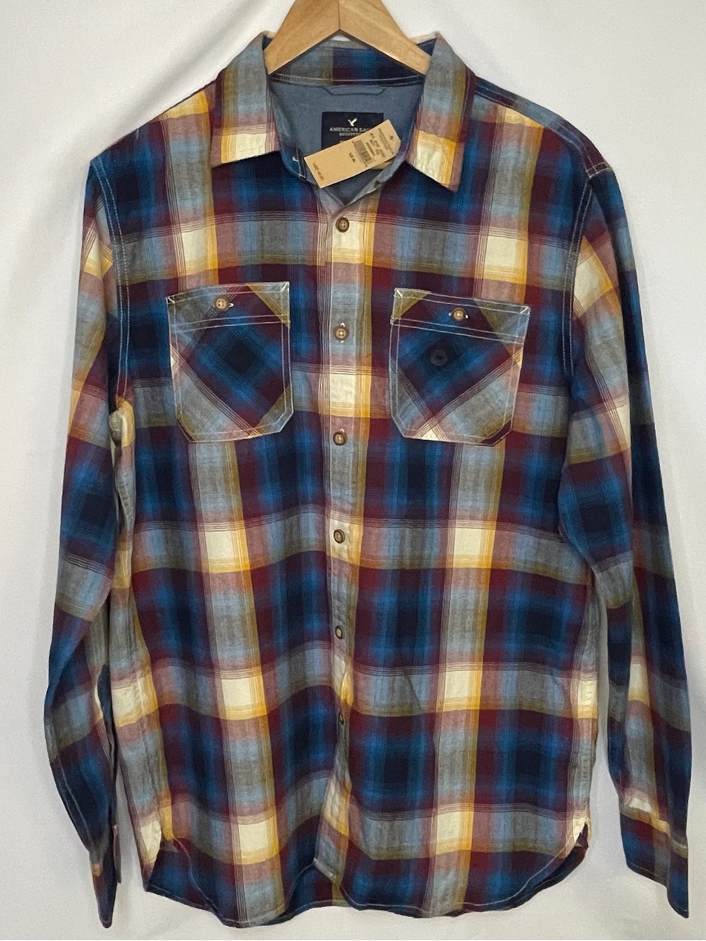 American Eagle Plaid Button Shirt-Mens M-Seriously Soft 100% Cotton‎ Classic-NWT